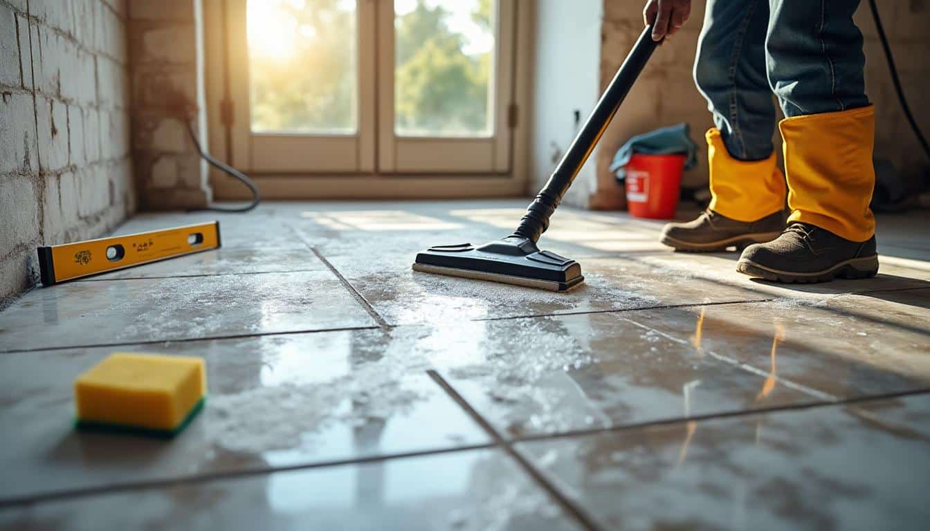 Illustration: Préparation du support avant de poser du parquet sur du carrelage