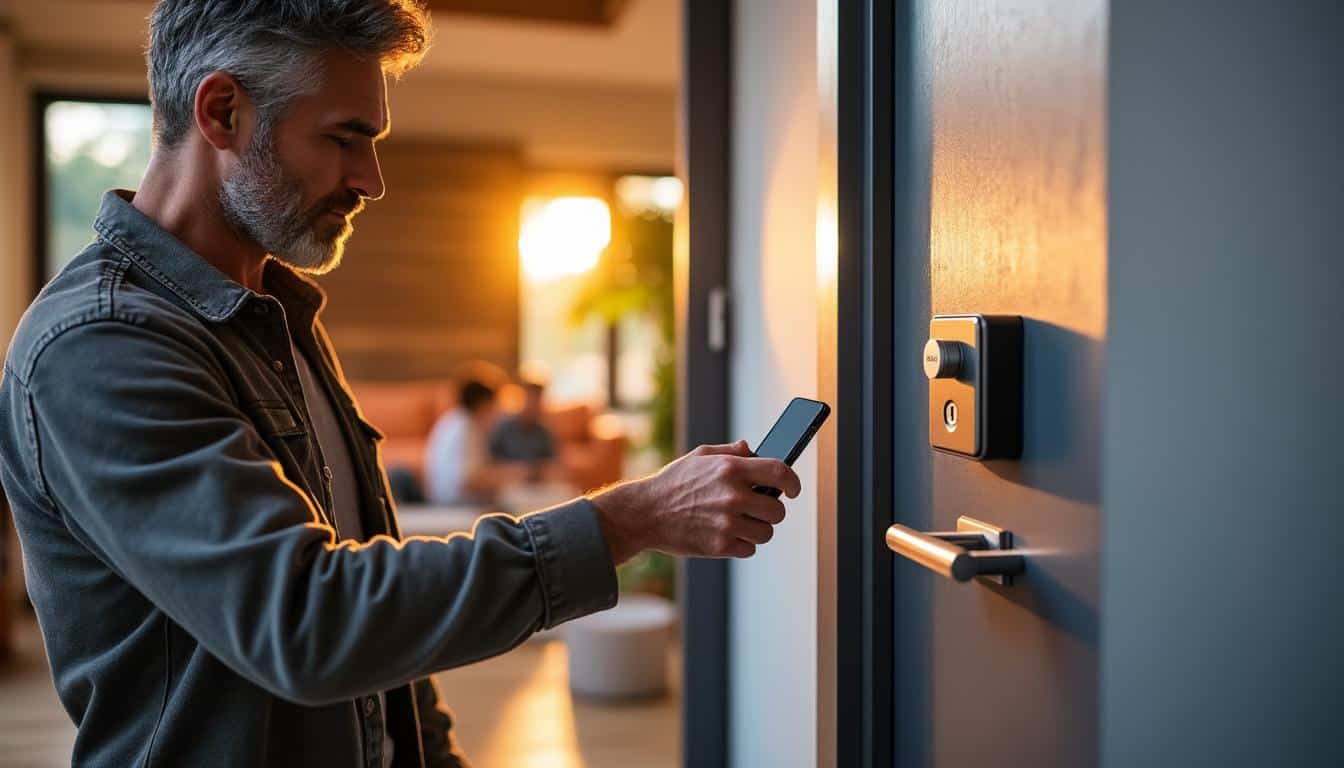 Illustration: Comprendre l’intérêt d’une serrure connectée sur une porte en aluminium